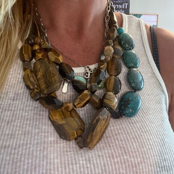 QVC Viktoria Hayman 925 Tiger Eye & Turquoise Necklace $675 - Picture 3 of 10